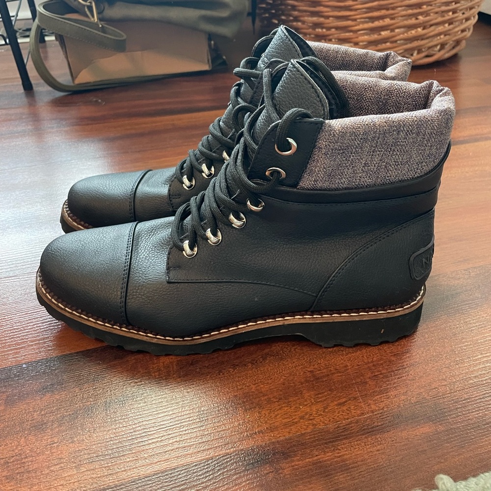 Nautica Black Leather Ankle Boots with Sturdy Sole
